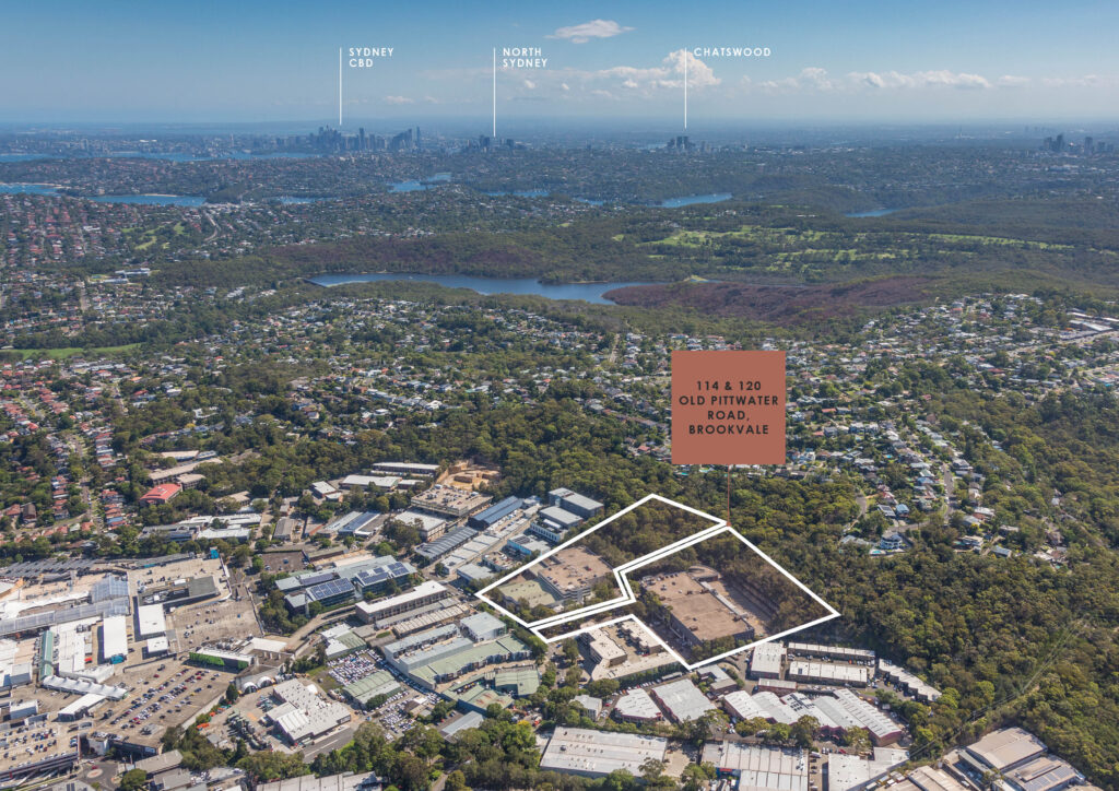 Aerial view of industrial asset at 114 & 120 Old Pittwater Road, Brookvale NSW